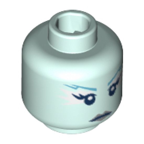 Minifigure, Head Female Jagged Dark Azure Eyebrows, White at Sides of Eyes, Silver Lips Pattern - Hollow Stud