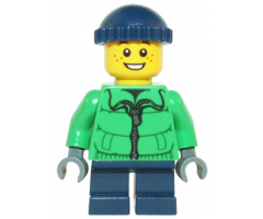Winter Jacket Zipper, Dark Blue Legs, Dark Blue Knit Cap, Freckles