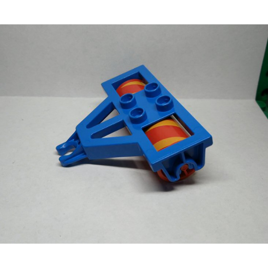 Duplo, Vehicle Farm Plow Type 1, Roller Holder with Red Duplo Farm Plow Type 1, Roller Attachment, Smooth with Yellow Cylindrical Stripe Pattern (4828 / 30135)