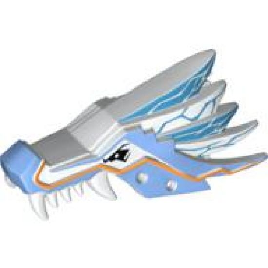 Animal, Body Part Dragon Head (Ninjago) Upper Jaw with Medium Blue Sections and Orange Stripes Pattern