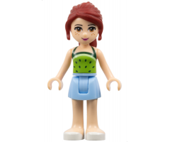 Friends Mia, Bright Light Blue Skirt, Lime Halter Top with Dark Green Dots