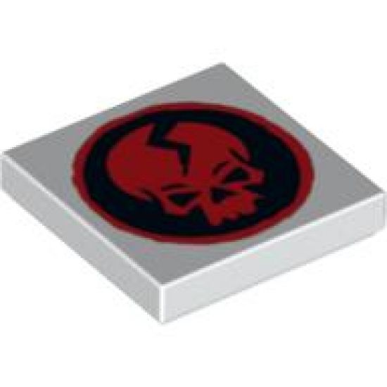 Tile 2 x 2 with Ninjago Cracked Red Skull on Black Circle Pattern
