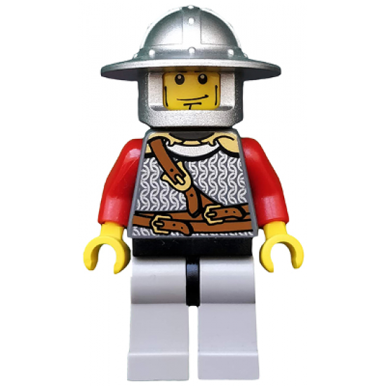 Kingdoms - Lion Knight Scale Mail with Chest Strap and Belt, Helmet with Broad Brim, Vertical Cheek Lines