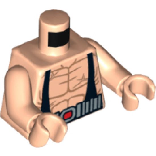 Torso Batman Muscles Outline with Black Suspenders and Silver Belt, Lime Hoses on Back Pattern / Light Nougat Arms / Light Nougat Hands