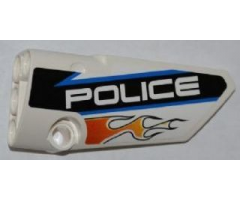 Technic, Panel Fairing # 4 Small Smooth Long, Side B with Orange Flames and White 'POLICE' on Black Background Pattern (Sticker) - Set 8221