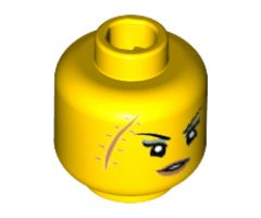 Minifigure, Head Female Black Thin Eyebrows, Large Scar with Stitches, Medium Nougat Lips, Open Slight Smile Pattern - Hollow Stud