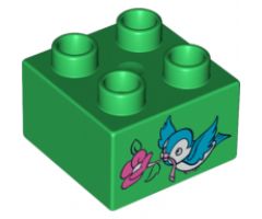 Duplo, Brick 2 x 2 with Bluebird and Dark Pink Flower Pattern