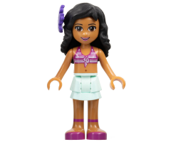 Friends Kate, Light Aqua Layered Skirt, Magenta Bikini Top, Dark Purple Flower
