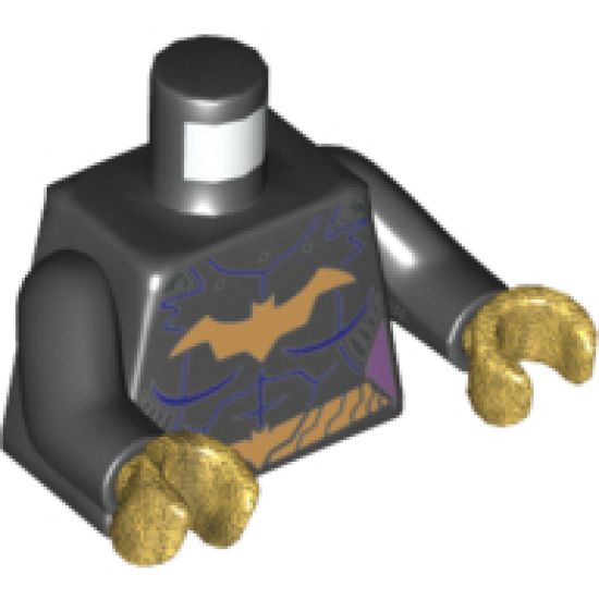 Torso Batman Female Logo with Body Armor and Gold Belt Pattern / Black Arms / Pearl Gold Hands