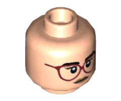 Minifigure, Head Dual Sided Female Black Eyebrows, Red Glasses, Peach Lips, Neutral / Surprised Expression Pattern - Hollow Stud