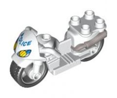 Duplo, Vehicle Motorcycle with Rubber Wheels and Headlights and Blue 'POLICE' Pattern