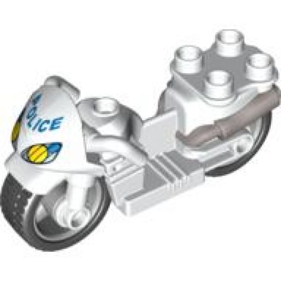 Duplo, Vehicle Motorcycle with Rubber Wheels and Headlights and Blue 'POLICE' Pattern