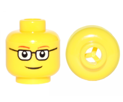 Minifigure, Head Glasses Rectangular, Red Thin Eyebrows, Smile Pattern - Blocked Open Stud