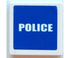 Tile 2 x 2 with White 'POLICE' on Blue Background Pattern (Sticker) - Set 7236-2