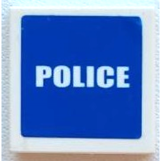 Tile 2 x 2 with White 'POLICE' on Blue Background Pattern (Sticker) - Set 7236-2