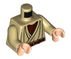 Torso SW Layered Shirt Old Obi-Wan Light Nougat Neck, Brown Belt Pattern / Tan Arms / Light Nougat Hands