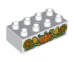 Duplo, Brick 2 x 4 with Pumpkin, Corn and Sunflowers Pattern