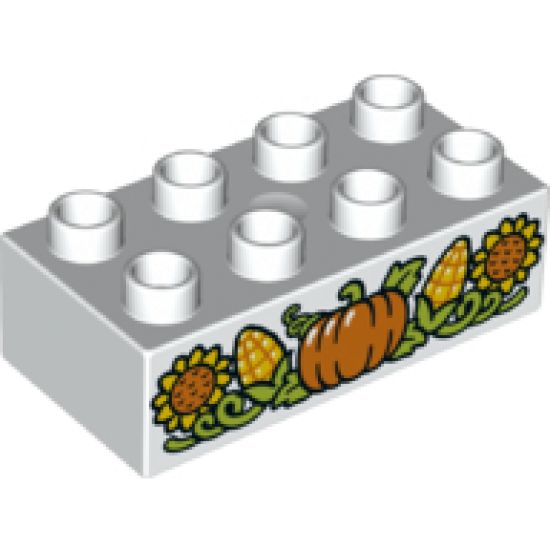 Duplo, Brick 2 x 4 with Pumpkin, Corn and Sunflowers Pattern