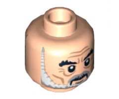 Minifigure, Head Dual Sided LotR Saruman Thick Black Eyebrows, Gray and White Beard, Frown / Angry Pattern - Hollow Stud
