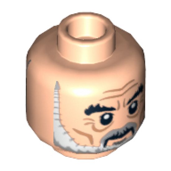Minifigure, Head Dual Sided LotR Saruman Thick Black Eyebrows, Gray and White Beard, Frown / Angry Pattern - Hollow Stud