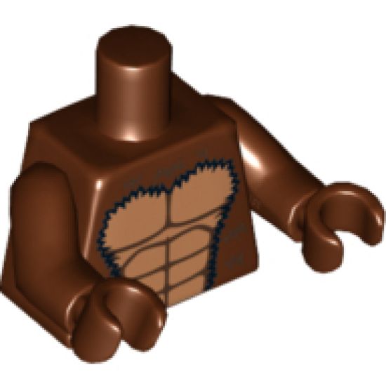 Torso Bare Chest with Muscles Outline and Black Hair Pattern / Reddish Brown Arms / Reddish Brown Hands