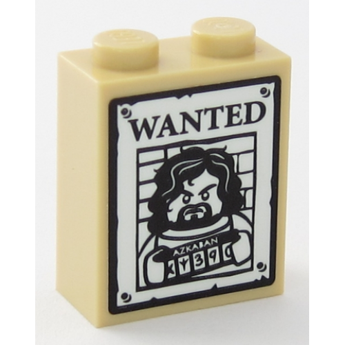 Brick 1 x 2 x 2 with Inside Stud Holder with Sirius Black Minifigure on Wanted Poster Pattern (Sticker) - Set 75955