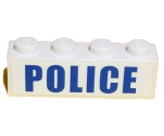 Brick 1 x 4 with Blue 'POLICE' Bold Narrow Large Font on White Background Pattern (Sticker) - Set 60138