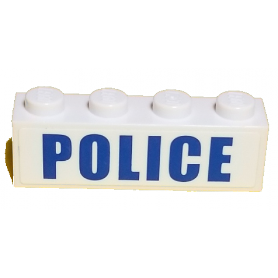 Brick 1 x 4 with Blue 'POLICE' Bold Narrow Large Font on White Background Pattern (Sticker) - Set 60138