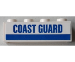 Brick 1 x 4 with Blue Stripe and 'COAST GUARD' on White Background Pattern (Sticker) - Set 60164