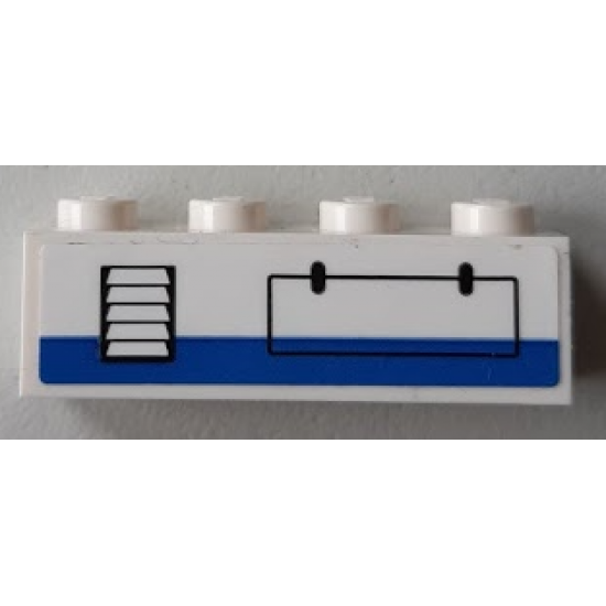 Brick 1 x 4 with Blue Stripe, Black Vent and Hatch on White Background Pattern (Sticker) - Set 60164