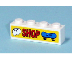 Brick 1 x 4 with 'SHOP' with Skateboard and Helmet Pattern (Sticker) - Set 7641
