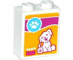 Brick 1 x 2 x 2 with Inside Stud Holder with Paw Print, Dog Sitting and Bones in Bowl Pattern (Sticker) - Set 41085