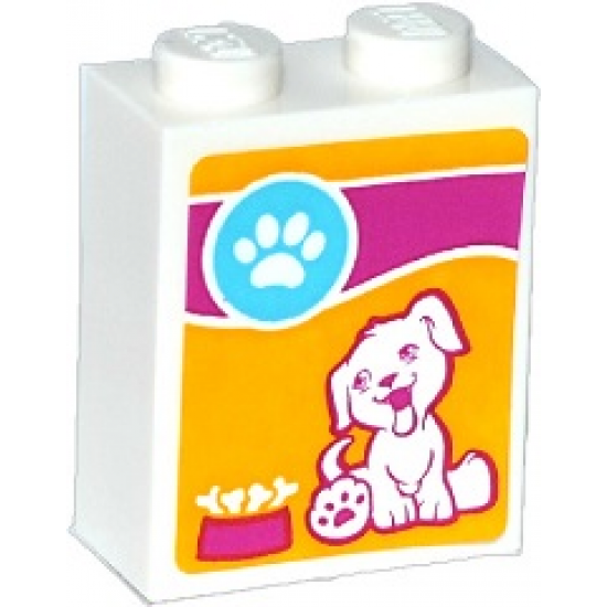 Brick 1 x 2 x 2 with Inside Stud Holder with Paw Print, Dog Sitting and Bones in Bowl Pattern (Sticker) - Set 41085