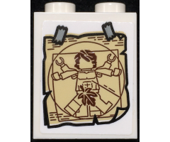 Brick 1 x 2 x 2 with Inside Stud Holder with Picture of Vitruvian Minifigure with Fig Leaf and Tape Pattern (Sticker) - Set 70657