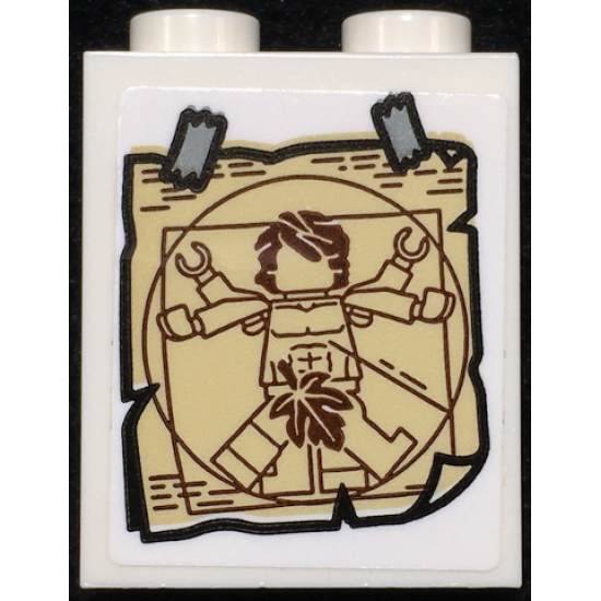 Brick 1 x 2 x 2 with Inside Stud Holder with Picture of Vitruvian Minifigure with Fig Leaf and Tape Pattern (Sticker) - Set  70657