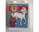 Brick 1 x 2 x 2 with Inside Stud Holder with Horseshoe, Horse and Grain in Bucket Pattern (Sticker) - Set 41126