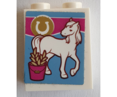 Brick 1 x 2 x 2 with Inside Stud Holder with Horseshoe, Horse and Grain in Bucket Pattern (Sticker) - Set 41126