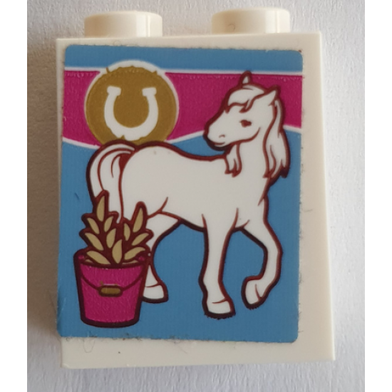 Brick 1 x 2 x 2 with Inside Stud Holder with Horseshoe, Horse and Grain in Bucket Pattern (Sticker) - Set 41126