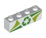 Brick 1 x 4 with Lime and Green Triangles and Recycling Arrows Pattern