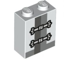 Brick 1 x 2 x 2 with Inside Stud Holder with White Frog Clasps and Thick Gray Lines Pattern