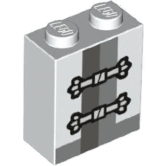 Brick 1 x 2 x 2 with Inside Stud Holder with White Frog Clasps and Thick Gray Lines Pattern