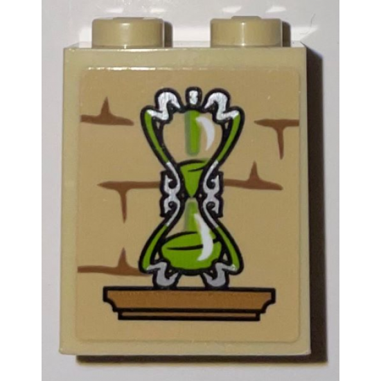 Brick 1 x 2 x 2 with Inside Stud Holder with Medium Nougat Shelf and Mortar, Lime and Silver Hourglass Pattern (Sticker) - Set 75969
