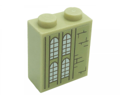 Brick 1 x 2 x 2 with Inside Stud Holder with Windows and Bricks Pattern Model Right Side (Sticker) - Set 71043