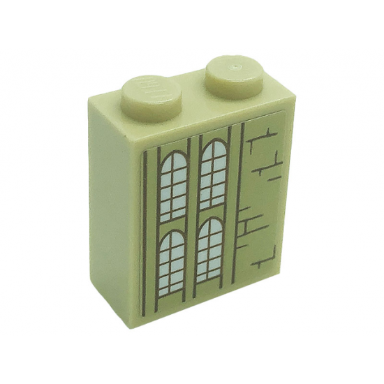 Brick 1 x 2 x 2 with Inside Stud Holder with Windows and Bricks Pattern Model Right Side (Sticker) - Set 71043