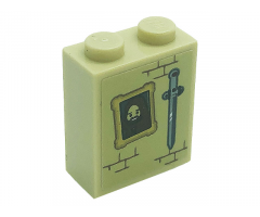 Brick 1 x 2 x 2 with Inside Stud Holder with Sword, Portrait Picture and Bricks Pattern (Sticker) - Set 71043