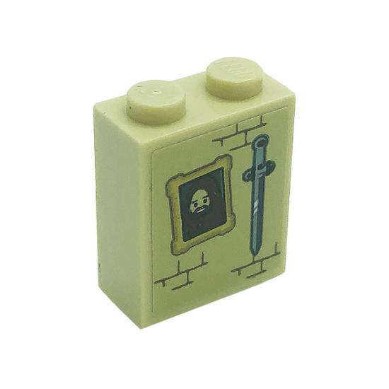 Brick 1 x 2 x 2 with Inside Stud Holder with Sword, Portrait Picture and Bricks Pattern (Sticker) - Set 71043