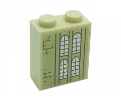 Brick 1 x 2 x 2 with Inside Stud Holder with Windows and Bricks Pattern Model Left Side (Sticker) - Set 71043