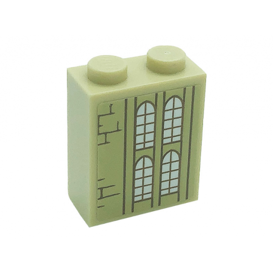Brick 1 x 2 x 2 with Inside Stud Holder with Windows and Bricks Pattern Model Left Side (Sticker) - Set 71043