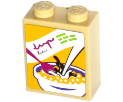 Brick 1 x 2 x 2 with Inside Stud Holder with Cereal Bowl, Milk and Spoon Cereal Box Pattern (Sticker) - Set 41118