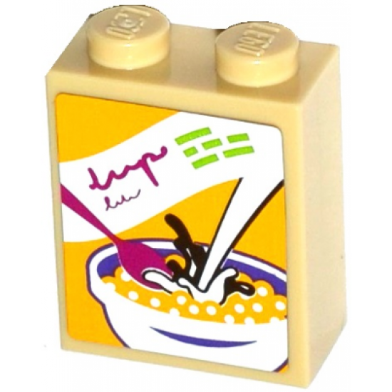 Brick 1 x 2 x 2 with Inside Stud Holder with Cereal Bowl, Milk and Spoon Cereal Box Pattern (Sticker) - Set 41118